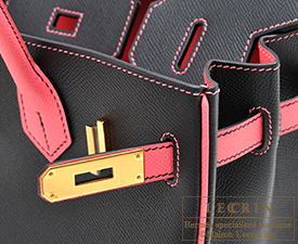 Hermes　Birkin bag 30　Black/Rose azalee　Epsom leather　Gold hardware
