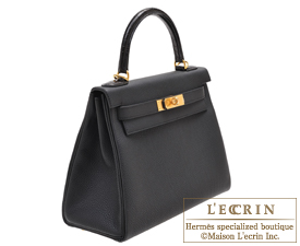 Hermes　Kelly bag 28　Black　Togo leather/Porosus　crocodile skin　Gold hardware
