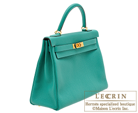 Hermes　Kelly bag 32　Retourne　Vert verone　Togo leather　Gold hardware