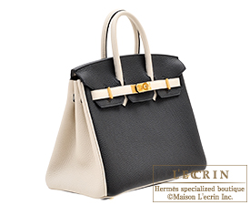 Hermes　Birkin bag 25　Black/Craie　Togo leather　Matt gold hardware
