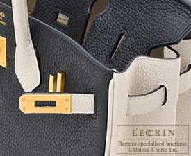 Hermes　Birkin bag 25　Black/Craie　Togo leather　Matt gold hardware