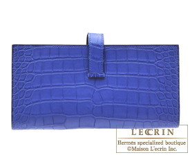 Hermes　Bearn Soufflet　Blue electric　Matt alligator crocodile skin　Gold hardware
