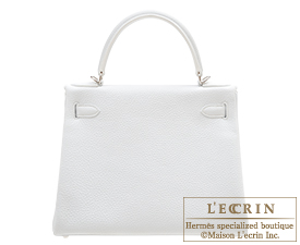 Hermes　Kelly bag 28　White　Clemence leather　Silver hardware