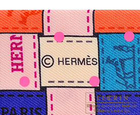 Hermes　Twilly　Bolduc au Carre Plumetis　Corail/Jaune/Rose fluo　Silk