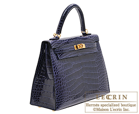 Hermes　Kelly bag 25　Blue encre　Alligator crocodile skin　Gold hardware