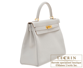 Hermes　Kelly bag 32　Retourne　Pearl grey　Clemence leather　Gold hardware