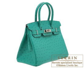 Hermes　Birkin bag 30　Vert verone　Ostrich leather　Silver hardware