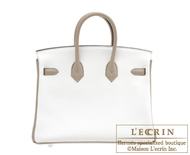 Hermes　Birkin bag 25　White/Gris tourterelle　Clemence leather　Matt silver hardware