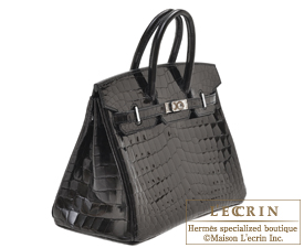 Hermes　Birkin bag 25　Black　Niloticus crocodile skin　Silver hardware