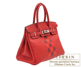 HERMES Birkin 30 Tressage De Cuir Hand Bag Swift Epsom Rouge Piment  90206583