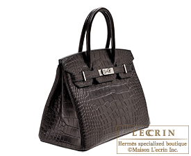 Hermes　Birkin bag 30　Black　Matt alligator crocodile skin　Silver hardware