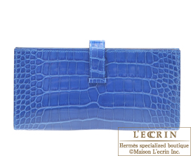 Hermes　Bearn Soufflet　Blue zellige　Alligator　crocodile skin　Gold hardware