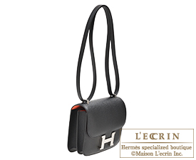 Hermes　Personal Constance mini　Black/Orange poppy　Epsom leather　Silver hardware
