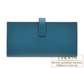 Hermes　Bearn Soufflet Verso　Vert bosphore/Deep blue　Epsom leather　Gold hardware