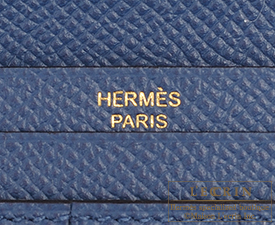Hermes　Bearn Soufflet Verso　Vert bosphore/Deep blue　Epsom leather　Gold hardware