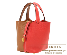 Hermes　Picotin Lock casaque bag 18/PM　Rouge coeur/Gold　Clemence leather　Gold hardware