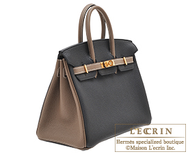 Hermes　Birkin bag 25　Black/Etoupe grey　Togo leather　Gold hardware