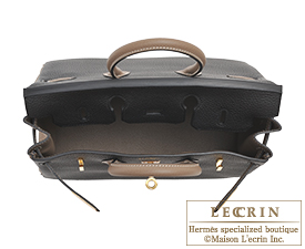 Hermes　Birkin bag 25　Black/Etoupe grey　Togo leather　Gold hardware