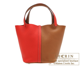 Hermes　Picotin Lock casaque bag 18/PM　Bi-color　Rouge coeur/Gold　Clemence leather　Silver hardware