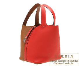Hermes　Picotin Lock casaque bag 18/PM　Bi-color　Rouge coeur/Gold　Clemence leather　Silver hardware