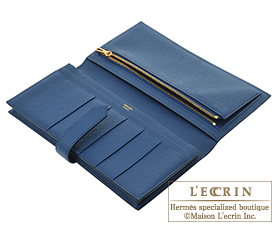 Hermes　Bearn Soufflet　Deep blue　Epsom leather　Gold hardware