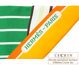 Hermes　Twilly　Quadrige Bayadere　Orange/Vert/Ebene　Silk
