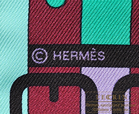 Hermes　Twilly　Rocabar　Menthol/Bordeaux/Mauve　Silk