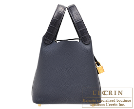 Hermes　Picotin Lock　Touch bag 18/PM　Blue nuit　Clemence leather/Matt alligator crocodile skin　Gold hardware