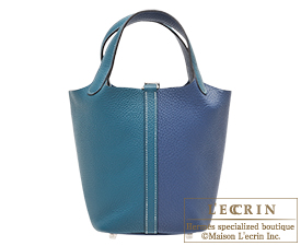 Hermes　Picotin Lock casaque bag 18/PM　Vert bosphore/Deep blue　Clemence leather　Silver hardware