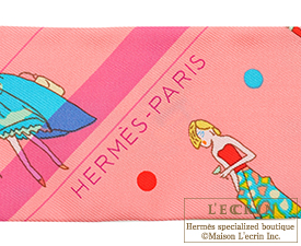 Hermes　Twilly　Ex-Libris Les Parisienne　Rose malabar/Jaune vif/Rouge　Silk