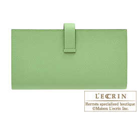 Hermes　Bearn Soufflet Verso　Vert criquet/Blue brume　Epsom leather　Gold hardware