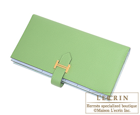 Hermes　Bearn Soufflet Verso　Vert criquet/Blue brume　Epsom leather　Gold hardware