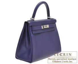 Hermes　Kelly Verso bag 28　Blue encre/Mauve sylvestre　Evercolor leather　Silver hardware