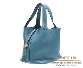 Hermes Picotin Lock bag MM Blue jean Clemence leather Silver hardware ...